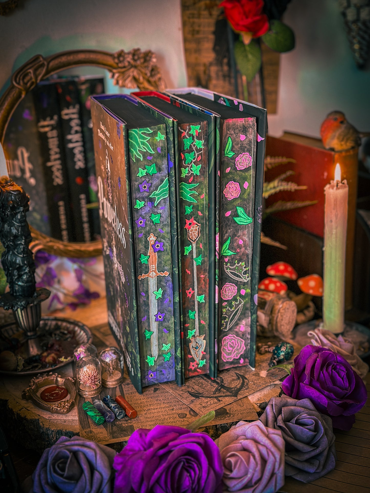 The Powerless Trilogy HANDPAINTED BOOK EDGES - by Lauren Roberts - Fearless, Reckless - Foreedge Painting