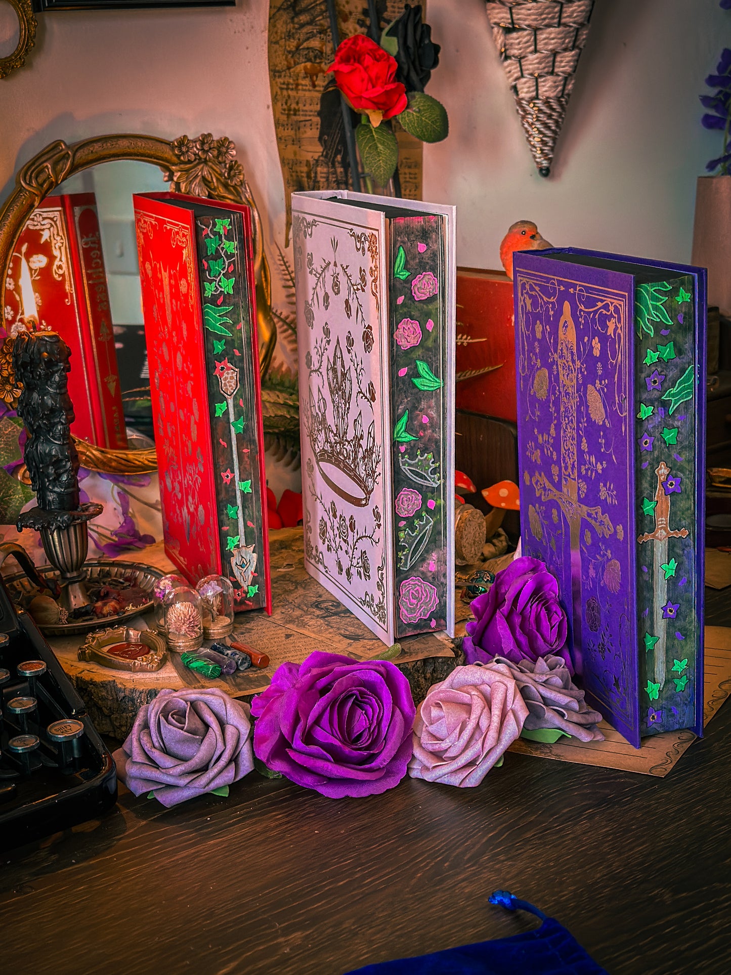 The Powerless Trilogy HANDPAINTED BOOK EDGES - by Lauren Roberts - Fearless, Reckless - Foreedge Painting