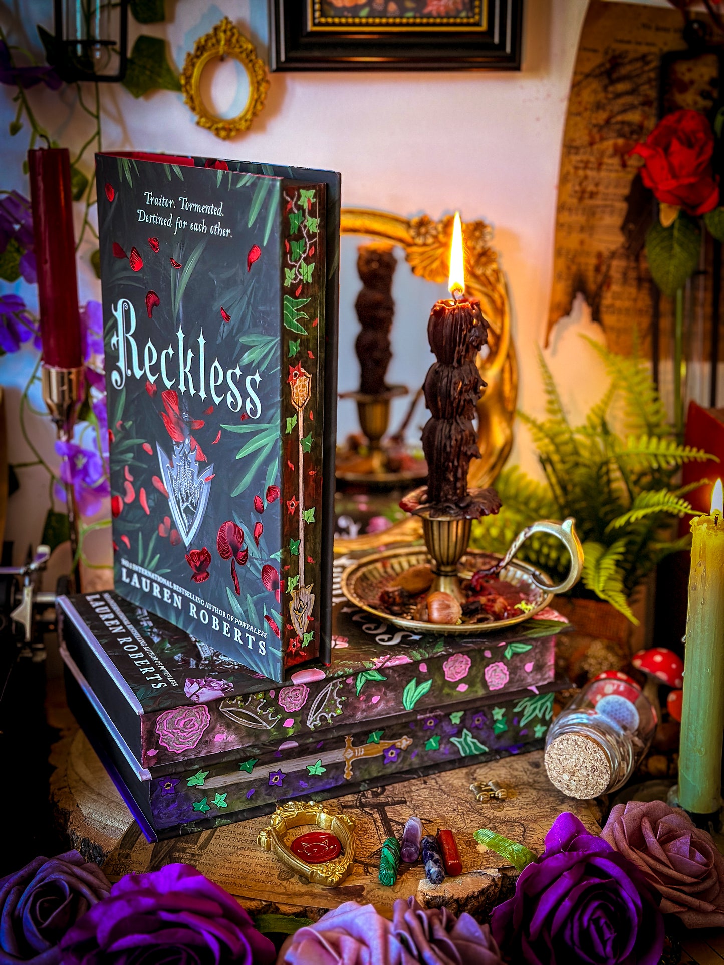 The Powerless Trilogy HANDPAINTED BOOK EDGES - by Lauren Roberts - Fearless, Reckless - Foreedge Painting