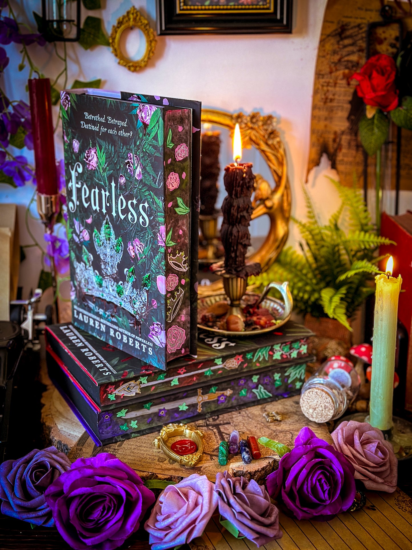 The Powerless Trilogy HANDPAINTED BOOK EDGES - by Lauren Roberts - Fearless, Reckless - Foreedge Painting