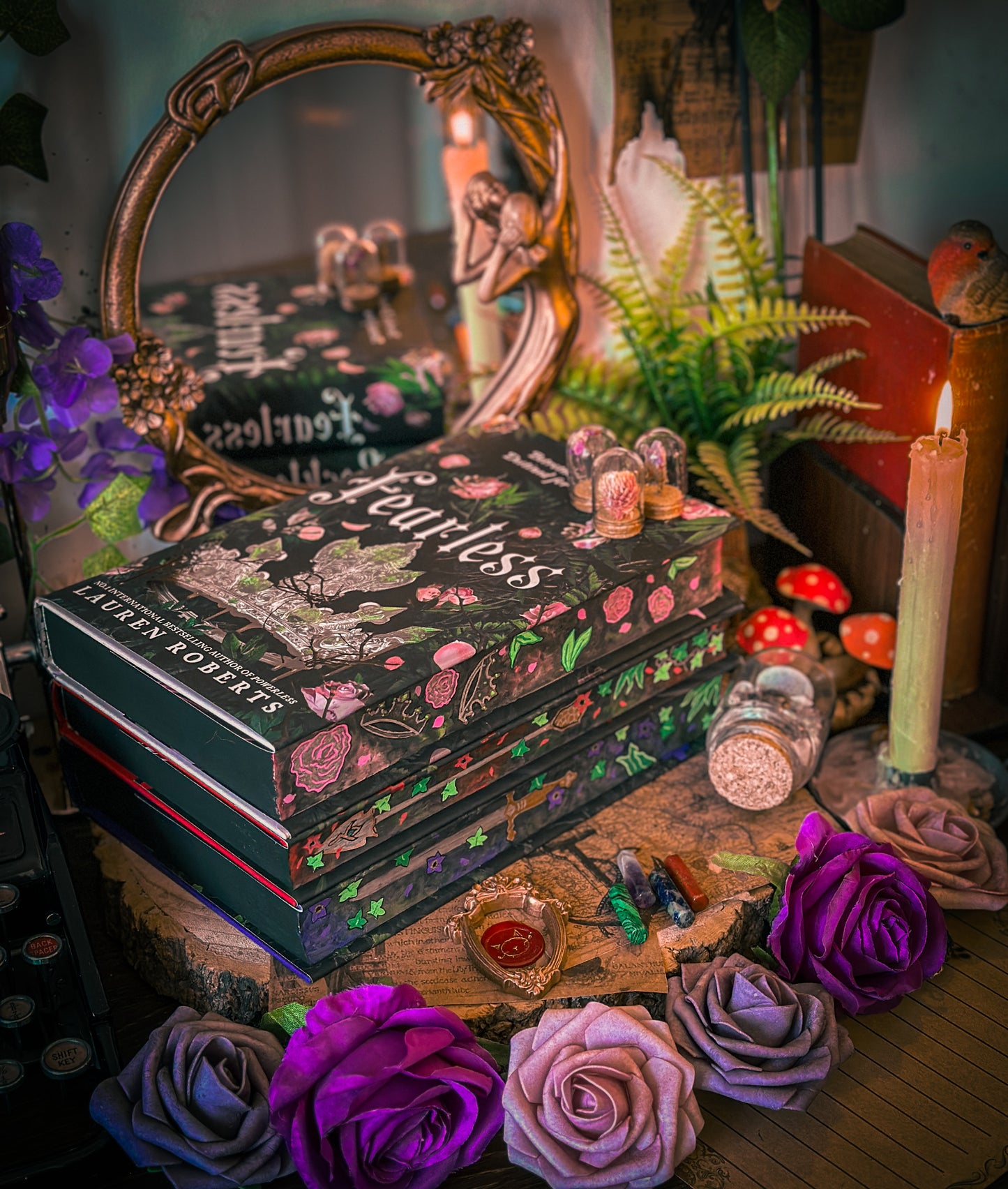 The Powerless Trilogy HANDPAINTED BOOK EDGES - by Lauren Roberts - Fearless, Reckless - Foreedge Painting