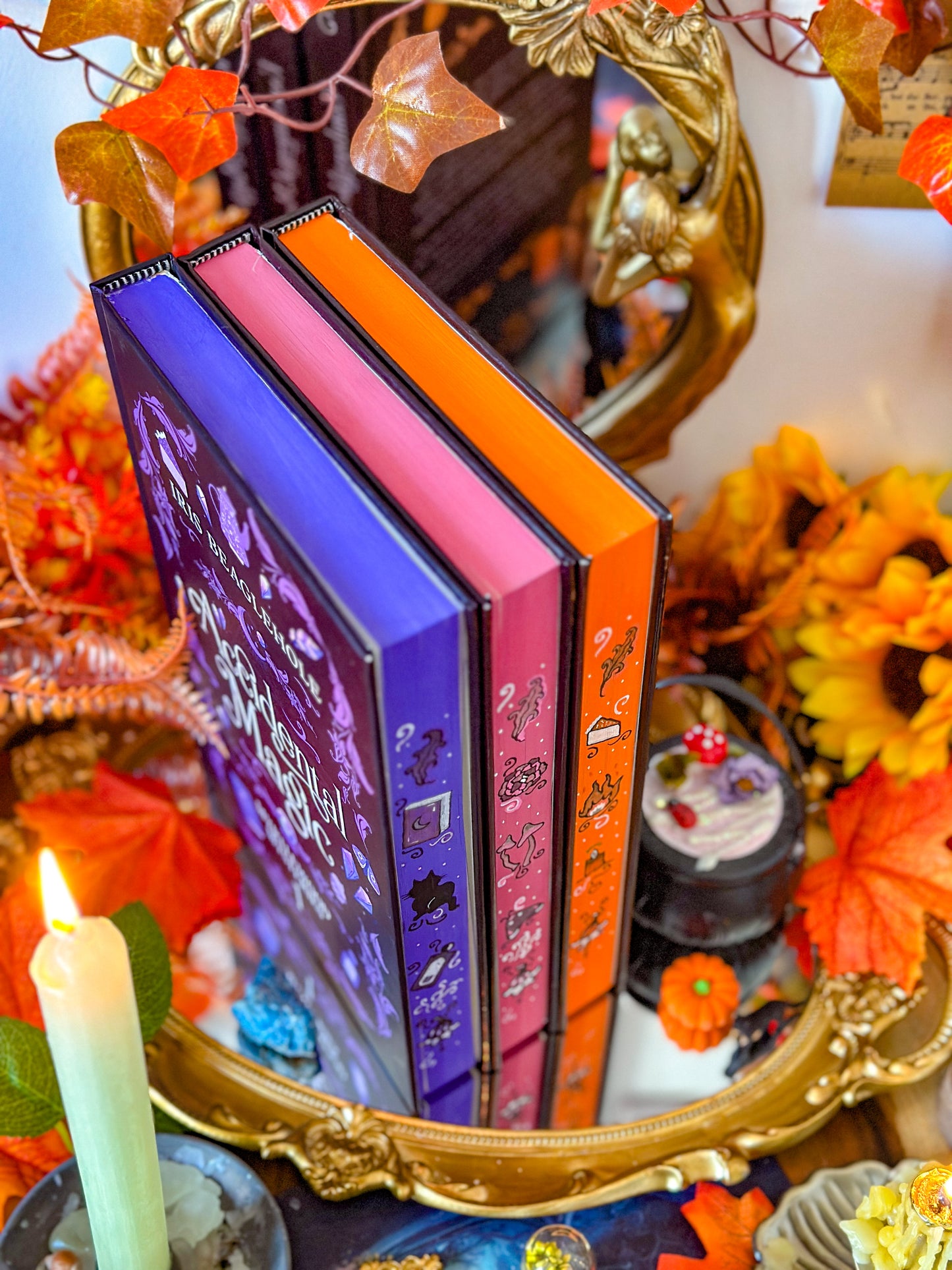 MYRTLEWOOD MYSTERIES Books 1 - 3 Hand-Painted Book Edges - Fore-edge Painting - Iris Beaglehole