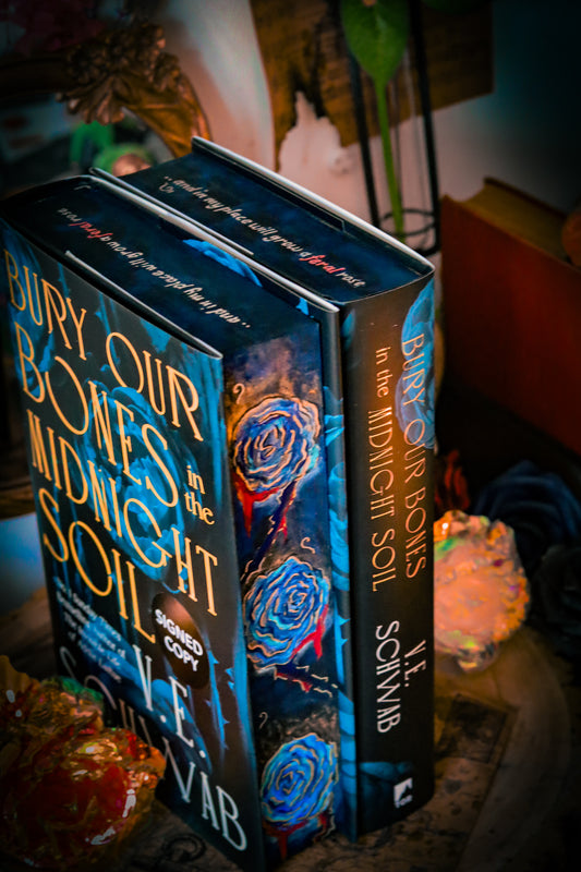 SIGNED Bury Our Bones in the Midnight Soil by V.E Schwab – PAINTED Book Edge + Vinyl foil undercover | Foreedge Painting Collector Edition