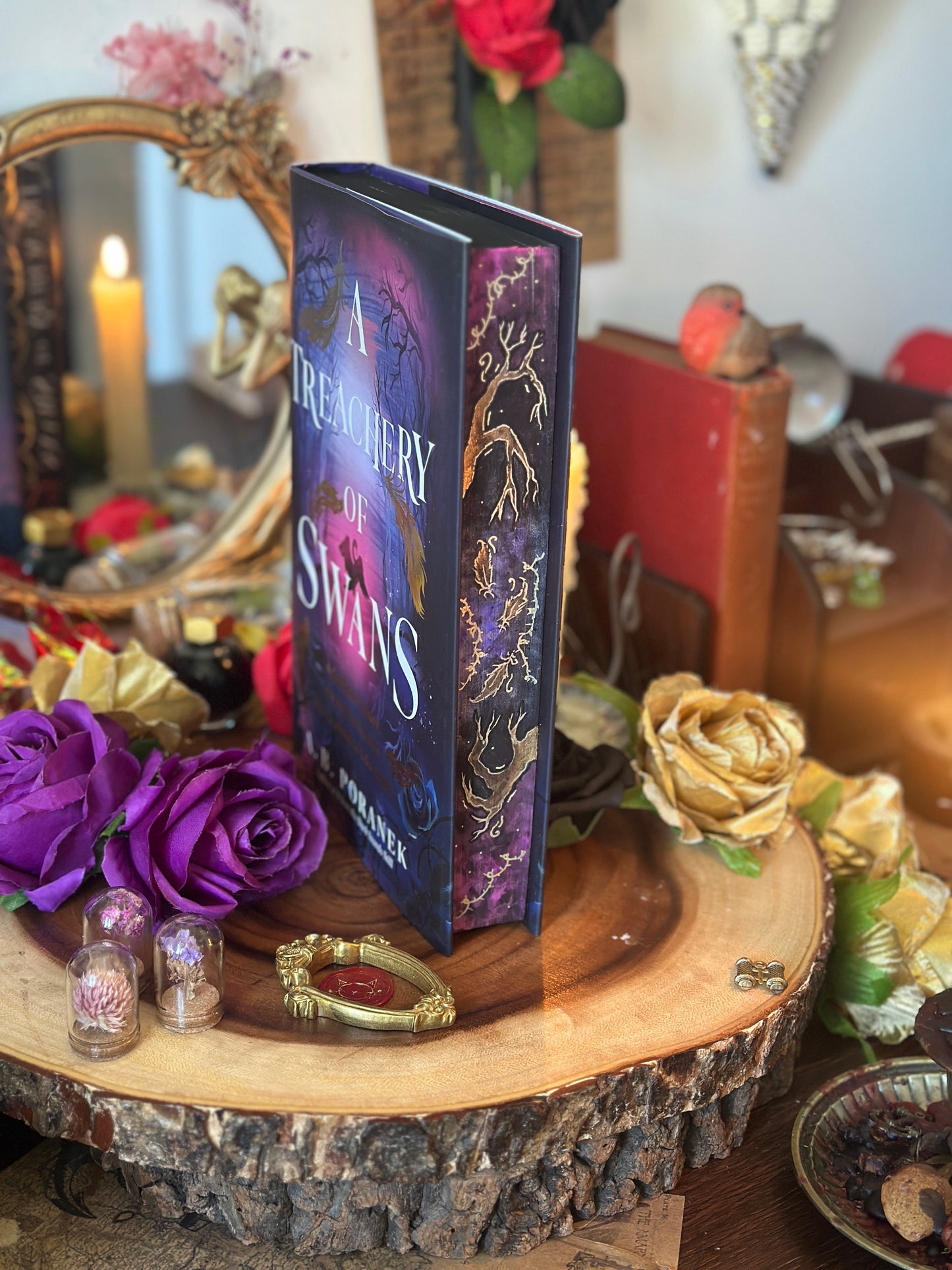 A Treachery of Swans hand-painted book edges - book by A.B. Poranek- SPECIAL EDITION BOOK
