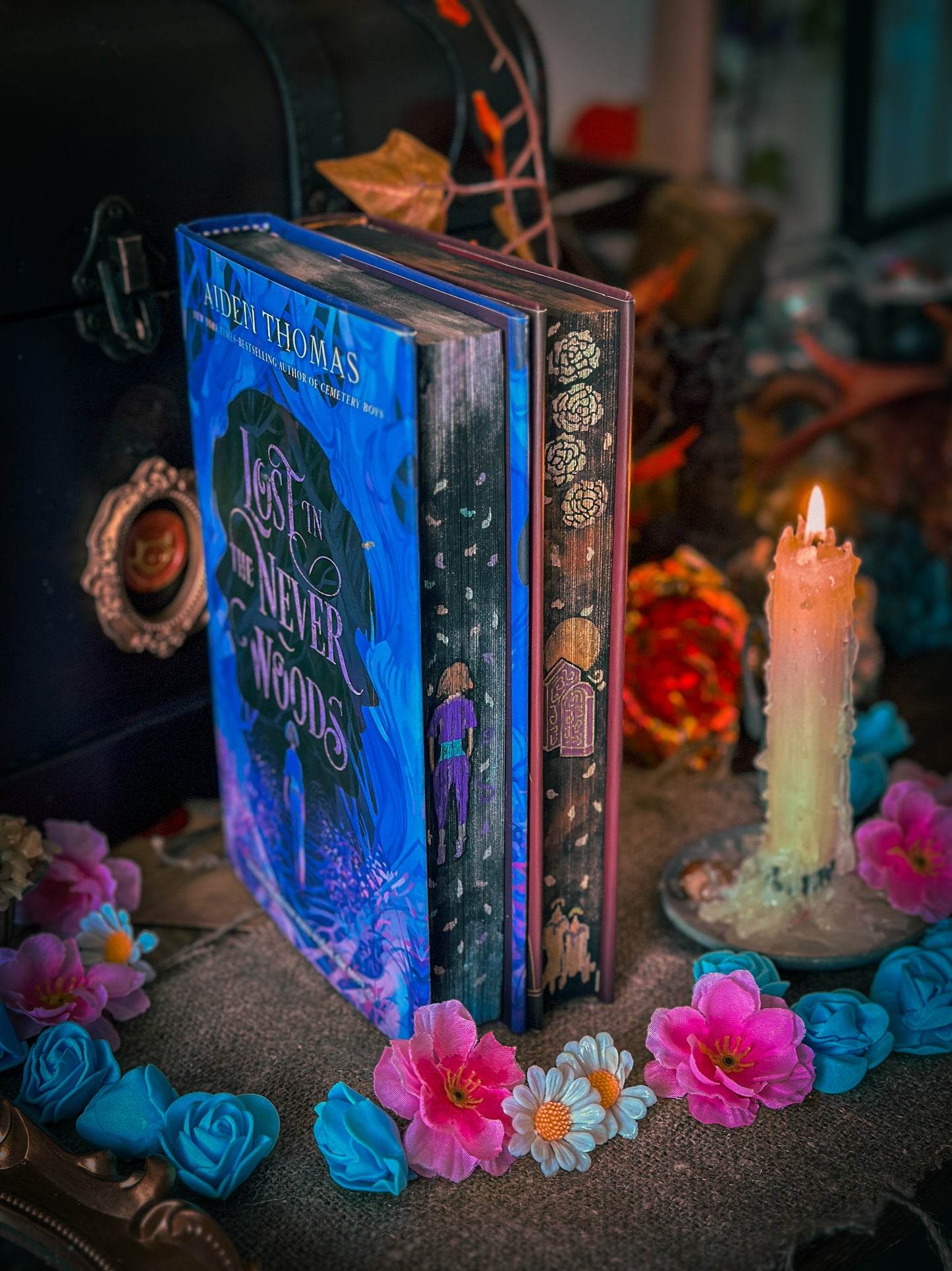 TRANS RIGHTS BOOKS: Cemetery Boys & Lost in Lost in the Never Woods HAND PAINTED BOOK EDGES - Books by Aiden Thomas