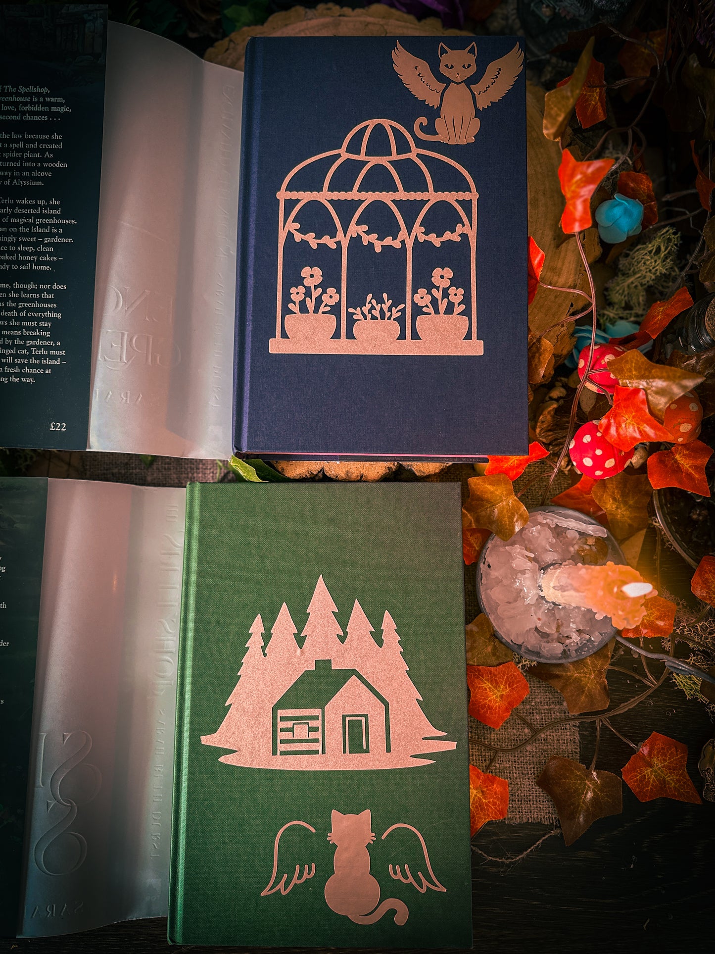 The Very Secret Society of Irregular Witches & A Witch's Guide to Magical Inkeeping hand-painted book edges - books by Sangu Mandana