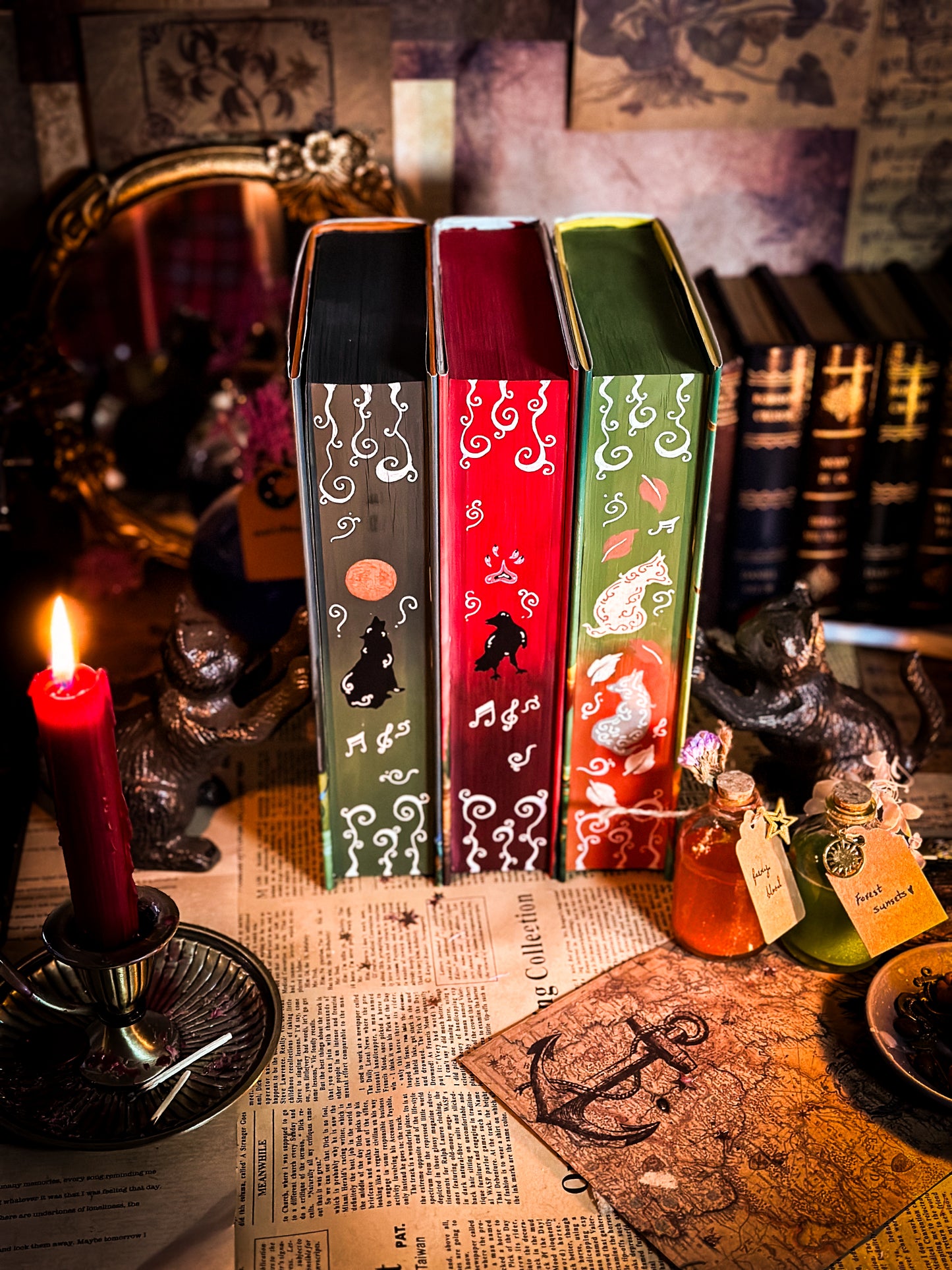 SIGNED: Green Creek Book Series Hand-painted Book Edges (Wolfsong, Ravensong, Heartsong)