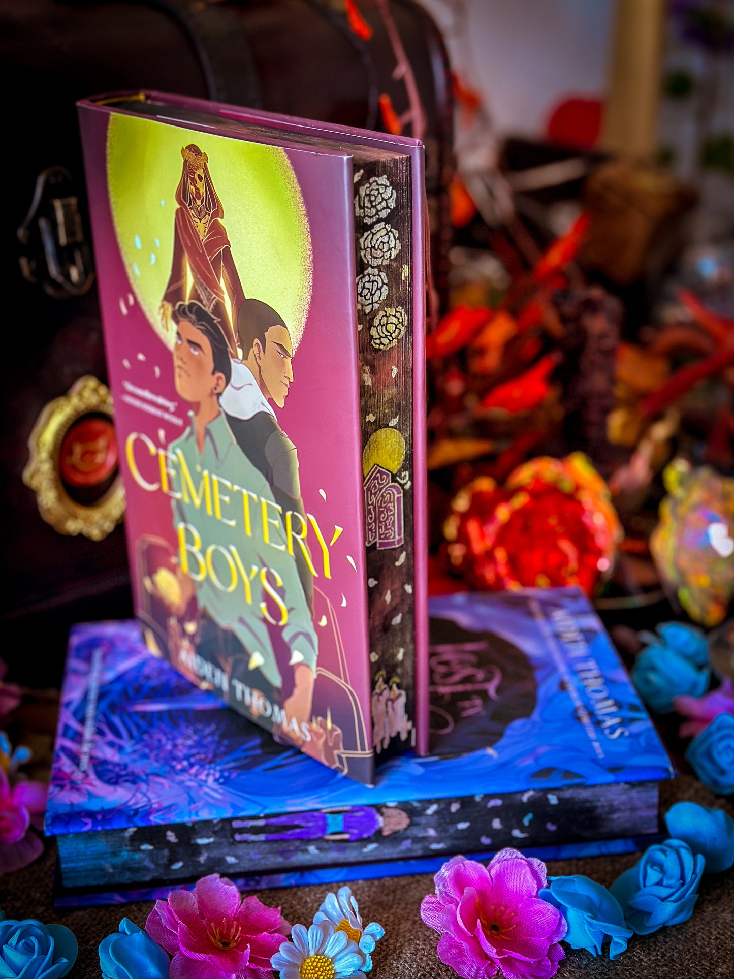TRANS RIGHTS BOOKS: Cemetery Boys & Lost in Lost in the Never Woods HAND PAINTED BOOK EDGES - Books by Aiden Thomas